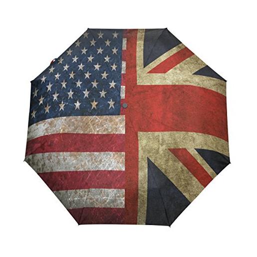 Funnyy ombrello pieghevole automatico vintage american british flag auto open compact portable travel umbrella per ragazze ragazzi donne
