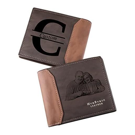 INBLUE portafoglio bifold inciso personalizzato, portafoglio in pelle personalizzato con foto e testo inciso, regali per uomini marito papà figlio testimoni dello sposo