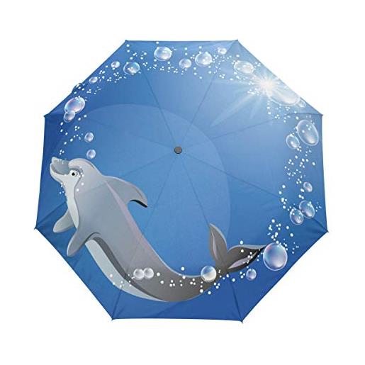 BEUSS delfino azzurro d'arte blu ombrello pieghevole automatico antivento con auto apri chiudi portatile ombrelli per viaggi spiaggia donne bambini ragazzi ragazze