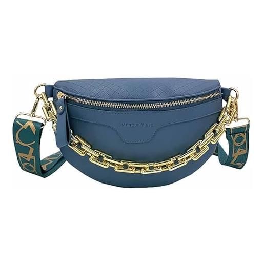 YUHONLNOR borsa tracolla donna piccola in vera pelle marsupio donna elegante, catena spessa, borsa a tracolla da donna in pelle pu con tracolla, blu. 