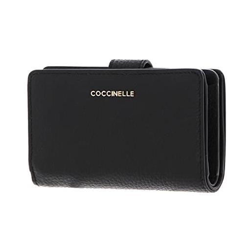 Coccinelle portafoglio in pelle metallic soft colore nero noir 14x9x3 cm con linguetta