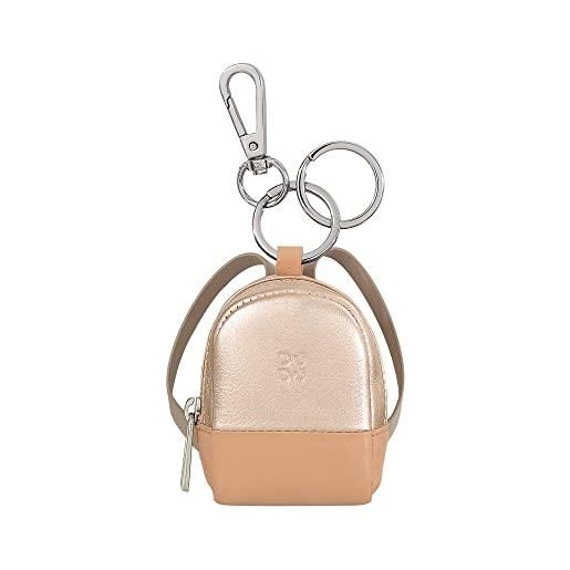 Dudu piccolo portamonete borsello con portachiavi donna in pelle, design a mini zainetto, cerniera zip, doppio anello e moschettone ballerina