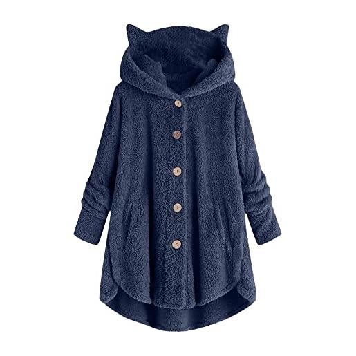 Xmiral top giacca invernale con cappuccio da donna plus size button peluche allentato (m, 5nero)