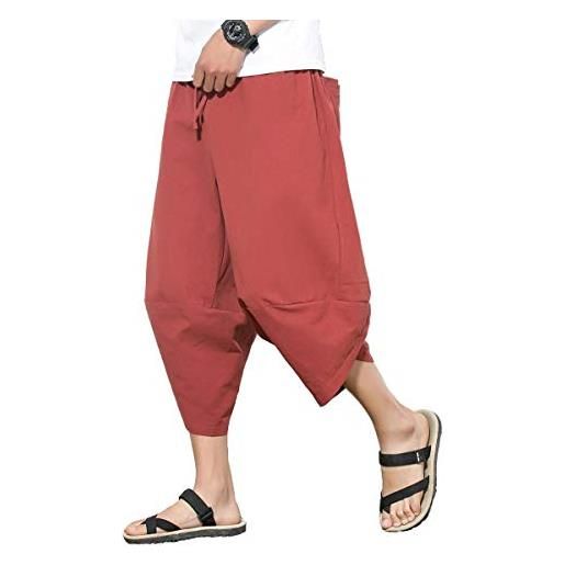 DSJJ uomo estate casual shorts harem pantaloni capri larghi cotone lino vita elastica coulisse cargo pantaloncini 3/4 shorts (grigio, xl (label 2xl))