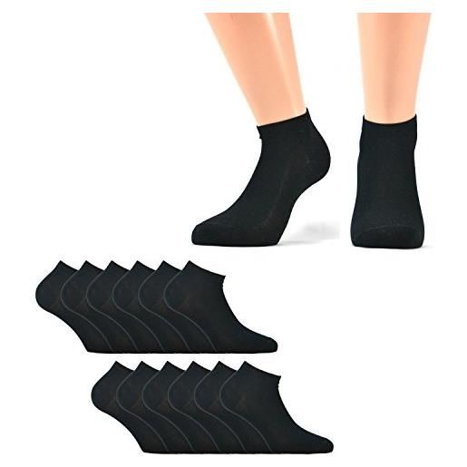 Fontana Calze 12 paia di mini calze caviglia in filo di scozia elasticizzato, nero 41/43