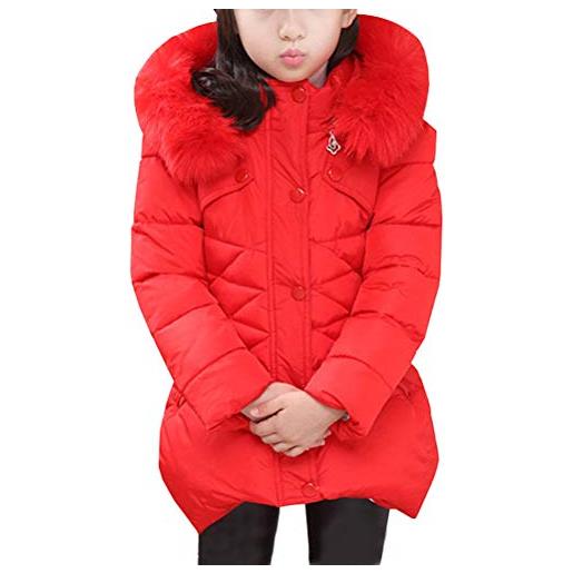 ShallGood bambine e ragazze piumino invernale cappotto lungo con cappuccio di pelliccia ecologica giacca giubbotto cappotti principessa cappotto invernale da pelliccia rosa 160 cm