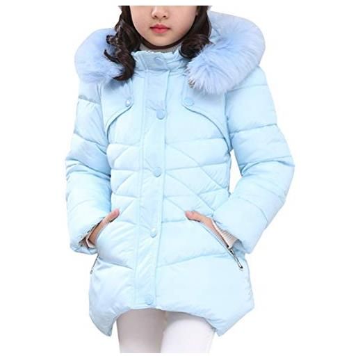 ShallGood ragazze giacca cappotto con cappuccio piumino caldi giubbotto parka per bambino ragazze autunno inverno cappotti di pelliccia ecologica giacca z2 blu 120