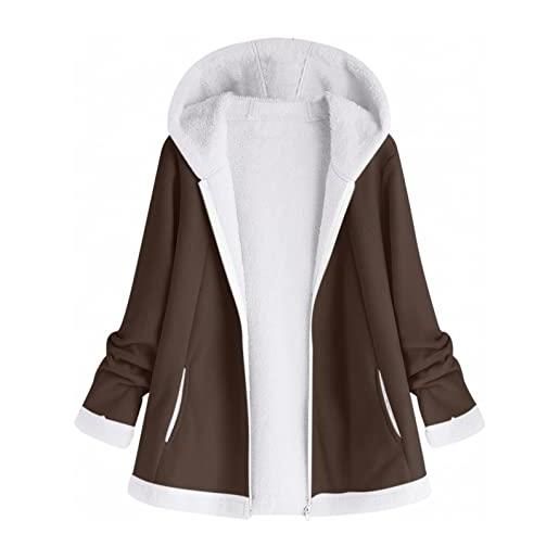 Xmiral cardigan cappotto donna casual fuzzy fleece cerniera con cappuccio con tasche (5xl, marrone)