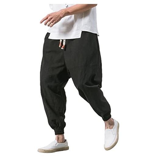 WXZZ baggy harem pantaloni da uomo giapponesi per il tempo libero, in cotone e lino, casual, lunghi, leggeri, traspiranti, taglia m, l, xl, xxl, xxxl, z-rosso, xl