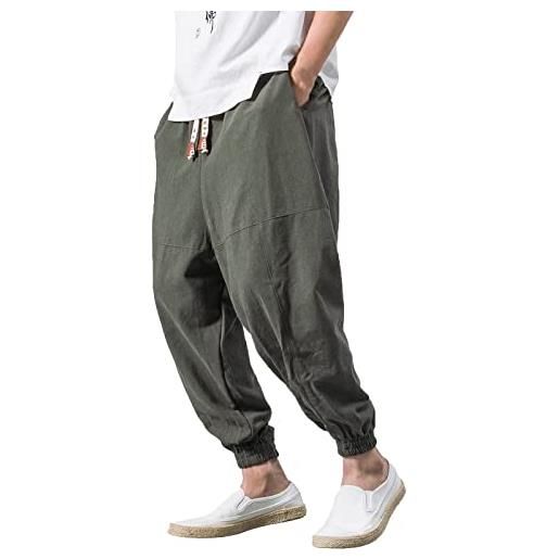 WXZZ baggy harem pantaloni da uomo giapponesi per il tempo libero, in cotone e lino, casual, lunghi, leggeri, traspiranti, taglia m, l, xl, xxl, xxxl, colore: rosso, xl