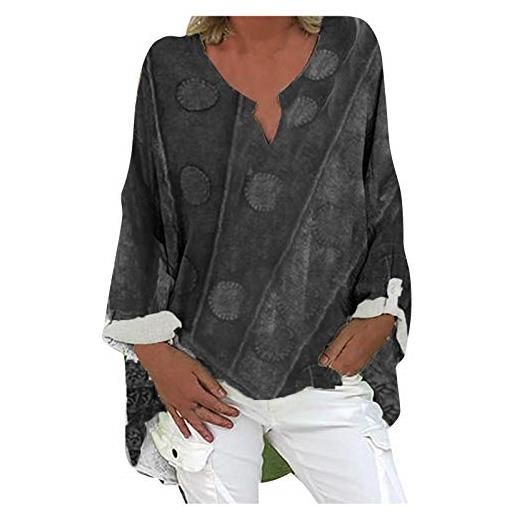Xmiral maglia a maniche lunghe donna camicia camicetta donna taglie forti moda casual manica lunga stampa top con scollo a v allentato (3xl, 2nero)