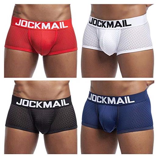 JOCKMAIL jickmail, boxer sexy da uomo, confezione da 4 pezzi bianco + nero + blu navy + rosso. L