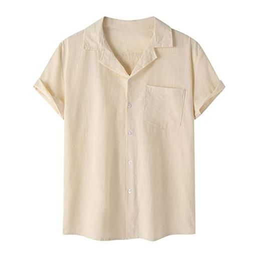 Xmiral camicia in cardigan a maniche corte da uomo casual in cotone e lino camiciotto manica corta (xxl, bianco)