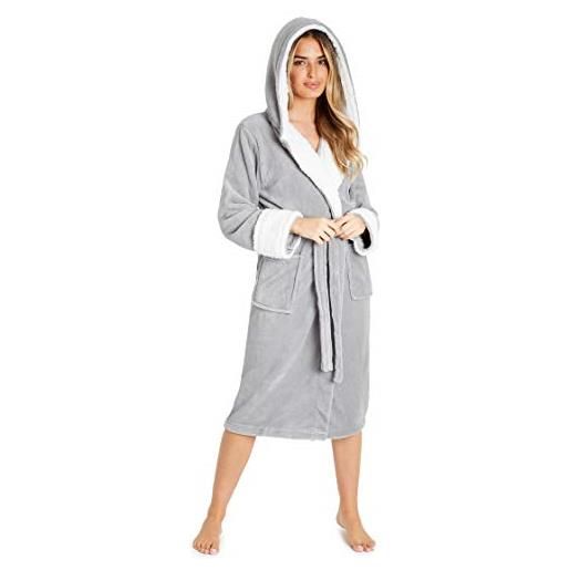 CityComfort vestaglia donna invernale in morbido pile (grigio chiaro/bianco, m)