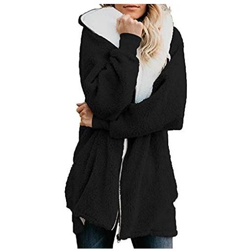 Xmiral cappotto caldo maglione con cappuccio da donna maglione a maniche lunghe invernale velato in velluto acrilico giacca parka (l, nero)