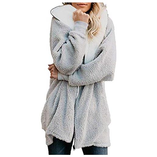 Xmiral cappotto caldo maglione con cappuccio da donna maglione a maniche lunghe invernale velato in velluto acrilico giacca parka (l, grigio)