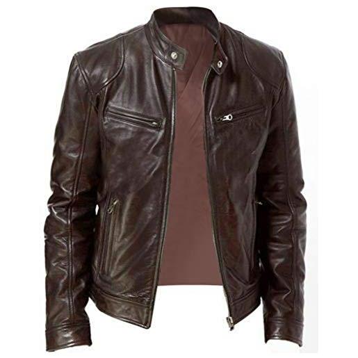 Generic giacca da uomo in vera pelle scamosciata, giacca invernale in similpelle, giacca tattica, giacca da motociclista, giacca impermeabile e calda, marrone, l