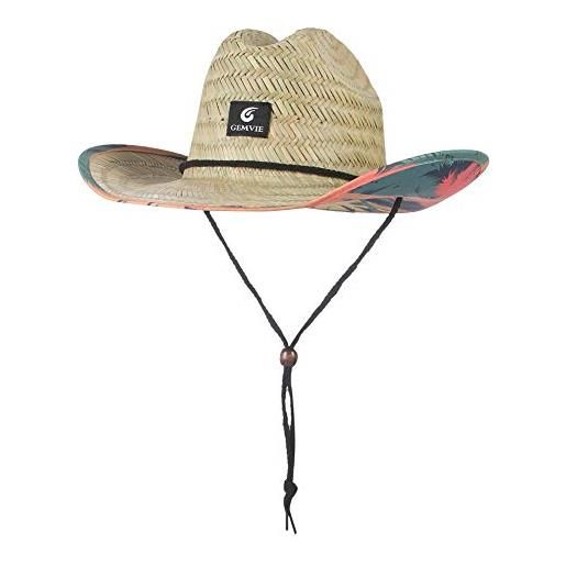 GEMVIE cappello da bagnino in paglia per unisex donna uomo cappello da sole con laccetto regolabile cappello panama a tesa larga protezione da sole anti-uv primavera estate