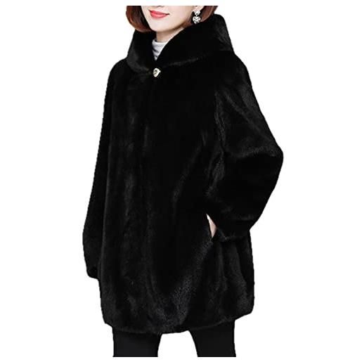 WSPDSD autunno inverno imitazione visone cappotto di velluto donna spessore caldo capispalla cappotto di media lunghezza con cappuccio in pelliccia sintetica parka femminile - colore caffè, m 50-55 kg
