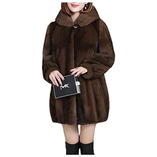WSPDSD autunno inverno imitazione visone cappotto in velluto donna spessore caldo capispalla cappotto in pelliccia sintetica di media lunghezza con cappuccio parka femminile - colore caffè, 5xl 83-90kg
