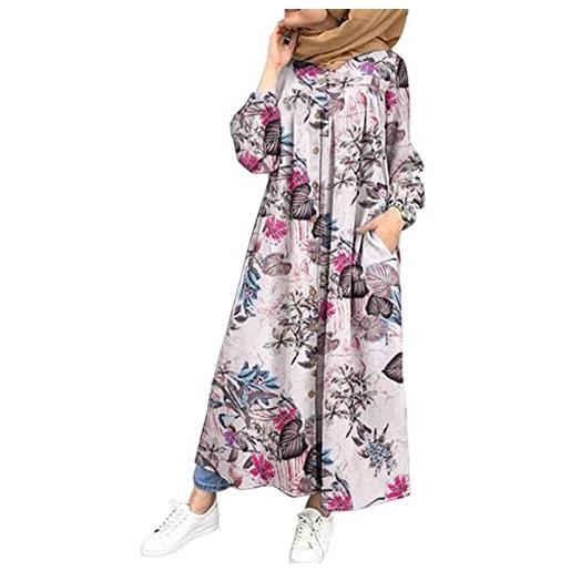 FANSU vestido musulmán para mujer vestido túnica vestido islámico impresión vestido largo de vestido camisero collar del soporte cobertura completa caftán dubai vestido de oriente medio