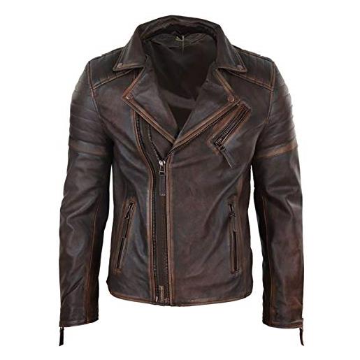 Infinity Leather giacca da uomo 100% in vera pelle, stile retrò, vintage, design biker nero xxxxxl