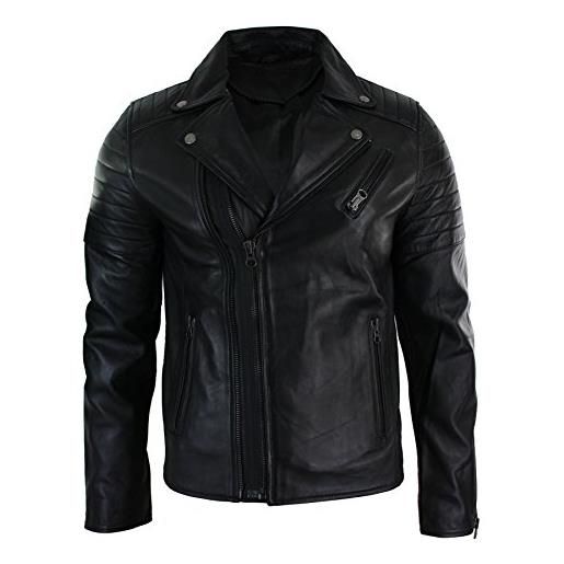Infinity Leather giacca da uomo 100% in vera pelle, stile retrò, vintage, design biker nero l