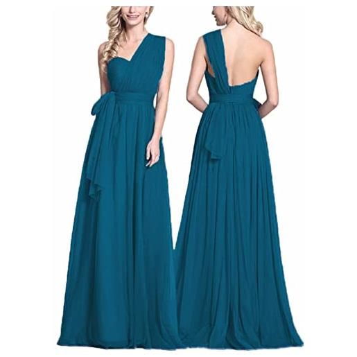 HPPEE abiti da damigella d'onore convertibili da donna lungo abito da sposa con spalle scoperte, blu ottanio, 48