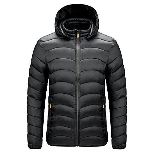 TienNew uomo piumino ripiegabile impermeabile leggero giacca caldo invernale giubbotto con cappuccio regolabile vestiti di cotone trapuntato idrorepellente cappotto da lavoro outdoor uomo