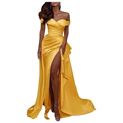 HPPEE abiti da ballo sirena a-line sweetheart elegante lungo formale abiti da sera per le donne con fessura, oro scuro. , 54