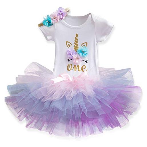 TTYAOVO neonata 1 ° compleanno 3pcs insiemi con unicorn fascia e pagliaccetto & gonne (645 rosa, 1 anno)