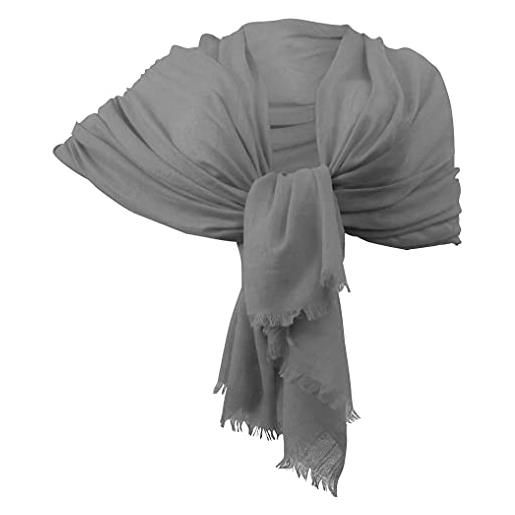 L.T.Preferita elegante sciarpa cashmere scialle foulard 190 x 100 cm grande coprispalle stola cerimonia da donna (grigio)