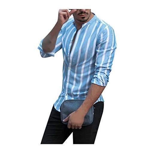 Xmiral top camicetta uomo moda camicia a maniche lunghe stampata a righe moda a righe (m, blu)