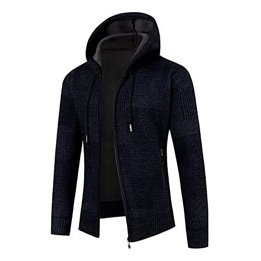 Xmiral cardigan uomo con zip lana e cashmere maglione maglione con cappuccio da uomo invernale a maniche lunghe più giacca cardigan in velluto (xl, 3marina militare)