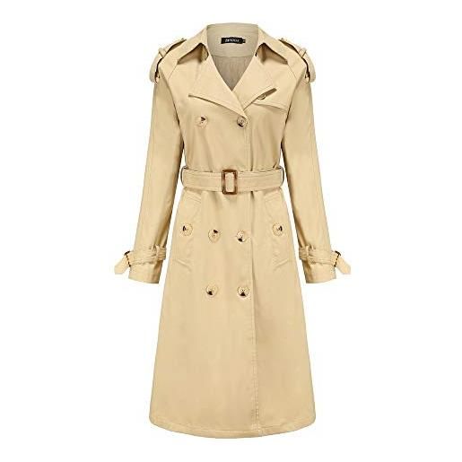 JMKEY trench da donna doppiopetto classico risvolto soprabito con cintura slim capispalla cappotto giacca da viaggio, stile 1, xxl