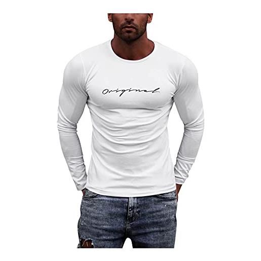 Xmiral t-shirt a manica lunga uomo camicetta t-shirt manica lunga stampata con bottoni o collo casual slim da uomo (m, 7bianca)
