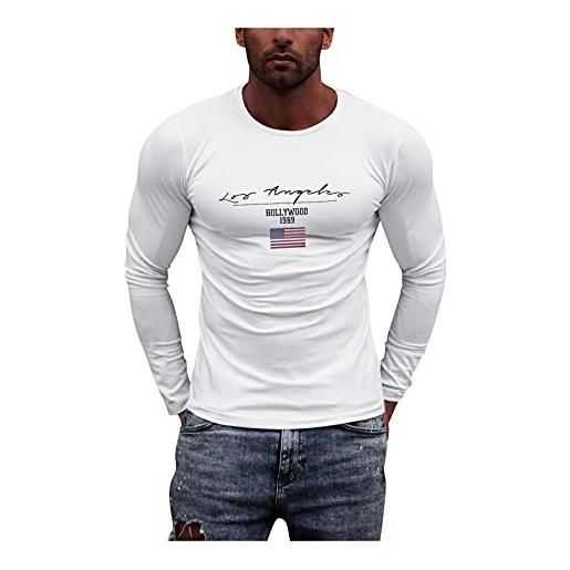 Xmiral tee maglietta a maniche lunghe uomo basic o-neck t-shirt camicetta uomo slim casual o collo stampato manica lunga top (l, 13bianca)