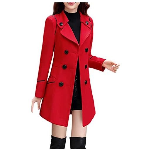 Xmiral giacca outwear donna invernale con risvolto in lana trench giacca a maniche lunghe cappotto outwear (xl, rosso)