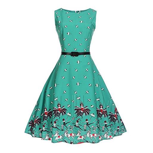 Xmiral donna donna cocktail anni '50 abiti vintage collo a o retro vestito stampa aderente senza maniche (s, 1giallo)