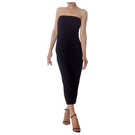 iB-iP donna tubino elastico aderente vestito stretto lungo abito senza spalline, taglia: 46, nero