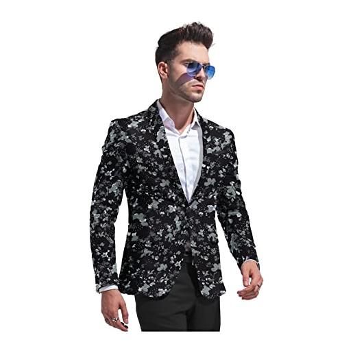 STYLE INSTANT giacca da uomo a 2 bottoni a maniche lunghe in raso stampato vestibilità regolare giacca da lavoro leggera casual sport cappotto, nero 1, l