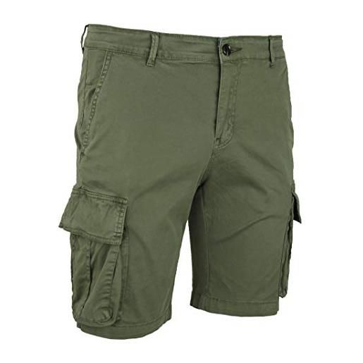 Evoga pantaloni corti uomo cargo verde militare slim fit in cotone con tasconi laterali (48, verde militare)