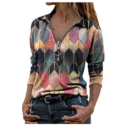 Xmiral camicia top donna inverno bottone manica lunga con scollo a v moda stampata casual (3xl, 6rosso)