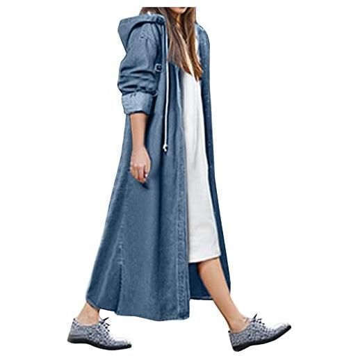 KBOPLEMQ oversized cappotto di jeans strappato giacche di jeans da donna jean coats monopetto lungo trench con cappuccio, blu scuro, l