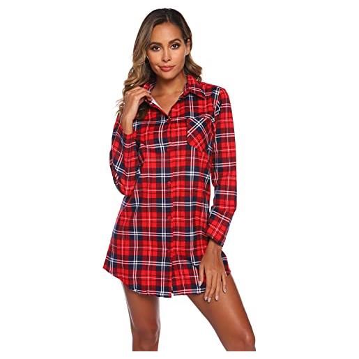 Misscoo camicia da notte da donna a maniche lunghe pigiama da notte da signore con bottoni camicia da notte in flanella da notteper ragazze (taglia colore opzionale)