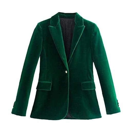 SaoBiiu donne verde velluto blazer giacca lady slim fit ufficio solido manica lunga singolo pulsante cappotto top, blazer verde, s
