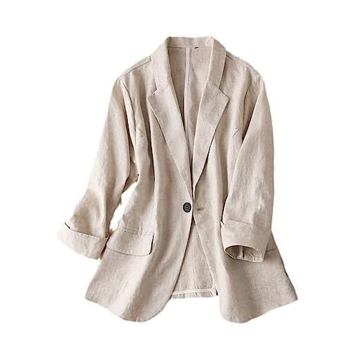Generic estate cotone e lino piccolo vestito delle donne stile coreano sottile giacca manica a tre quarti casual suit giacca, grigio albicocca, xxxl