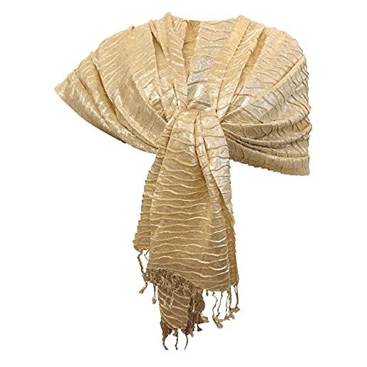 L.T.Preferita elegante sciarpa brillante luminosa con fronzoli foulard sciale, donna coprispalle stola cerimonia (crema)