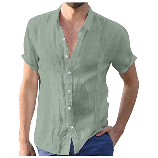 Generic camicie a maniche camicie da uomo a maniche corte con ricamo a risvolto casual con bordo colletto casual camicia fuori pantaloni (green, m)