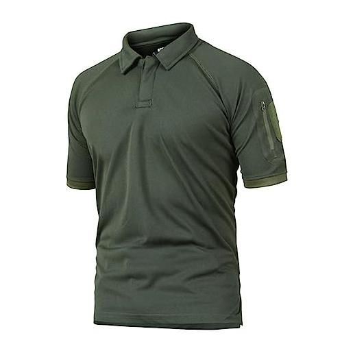 HanzhuoLG polo tattica outdoor da uomo tshirt sportiva estiva con rever a maniche corte ad asciugatura rapida verde militare m